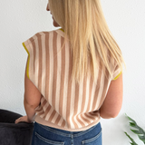 Cable Knit Striped V-Neck Sleeveless Top