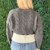 Two Tone V Neck Button Front Sweater