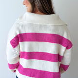 Stripe Drop Shoulder with Wide Collar Sweater