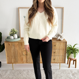 V Neck Flower Embrordery Sweater