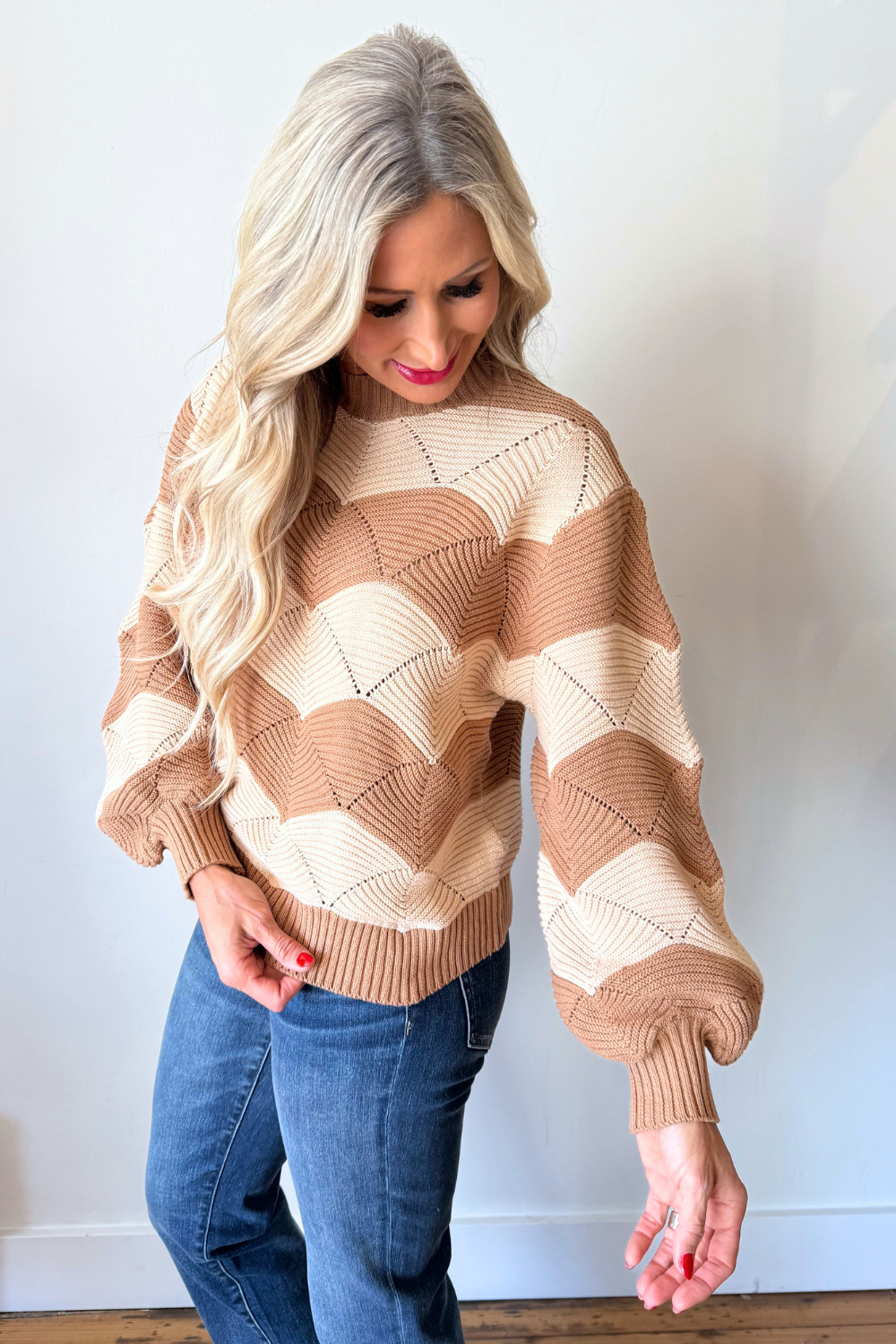 Wavy Stripe with Pointelle Oversized Sweater Top