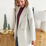 Hooded Brushed Knit Open Cardigan