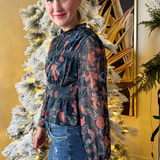 Floral Printed Peplum Knit Top