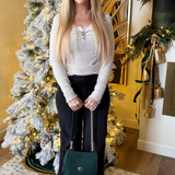 Brushed Rib Lace Trimmed Henley Top