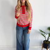 Stripe French Terry Snap Button Pullover