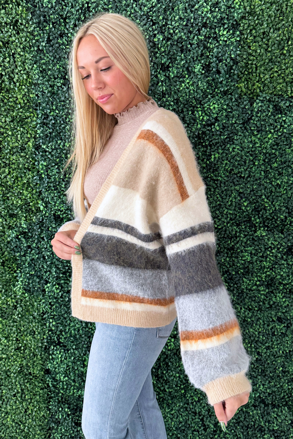 Color Blocked Sweater Open Cardigan