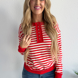 Stripe French Terry Snap Button Pullover