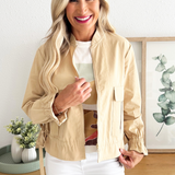 Elastic Waist Full Zip Jacket with Front Pockets