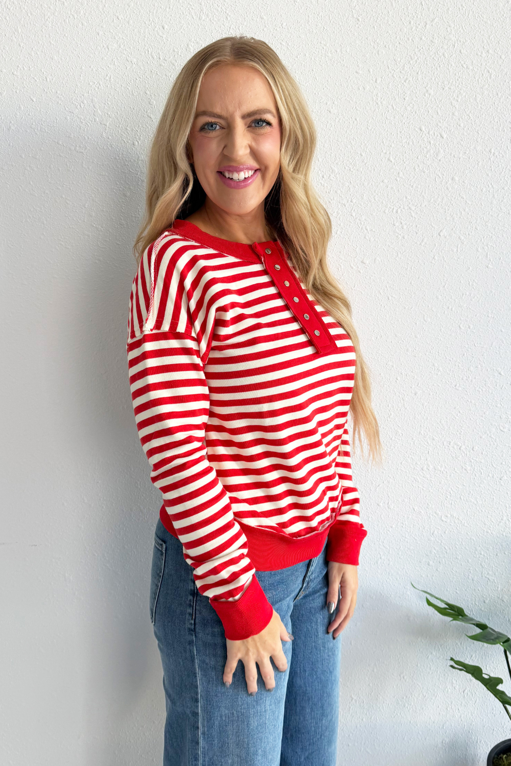 Stripe French Terry Snap Button Pullover