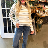 Crew Neck Long Sleeve Striped Soft Pullover