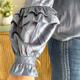 Long Sleeve Woven Blouse W/ Ruffles