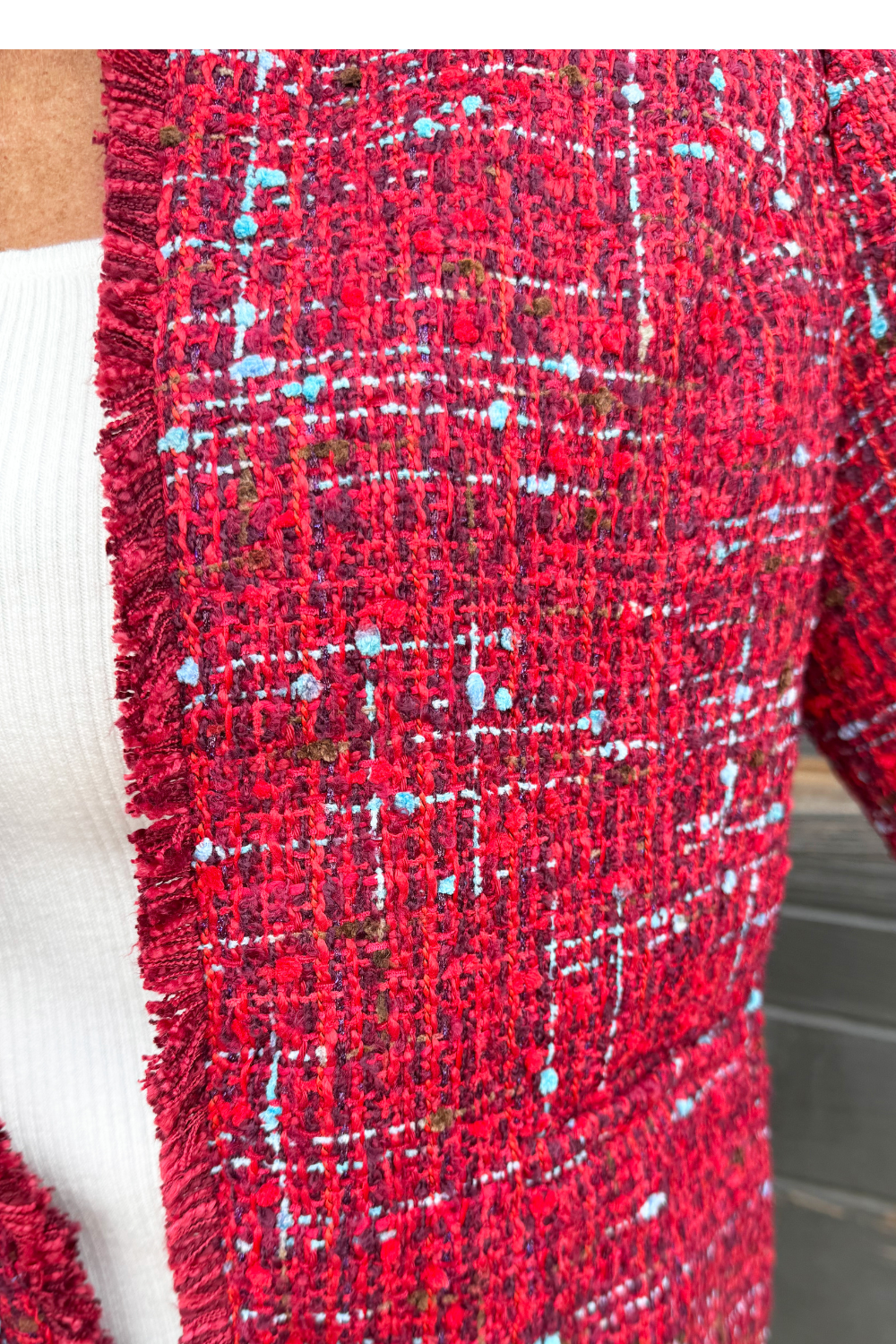 Collarless Jacket w/ Frayed Edges
