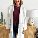 Hooded Brushed Knit Open Cardigan