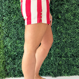 Cotton Striped Shorts with Side Button Detail