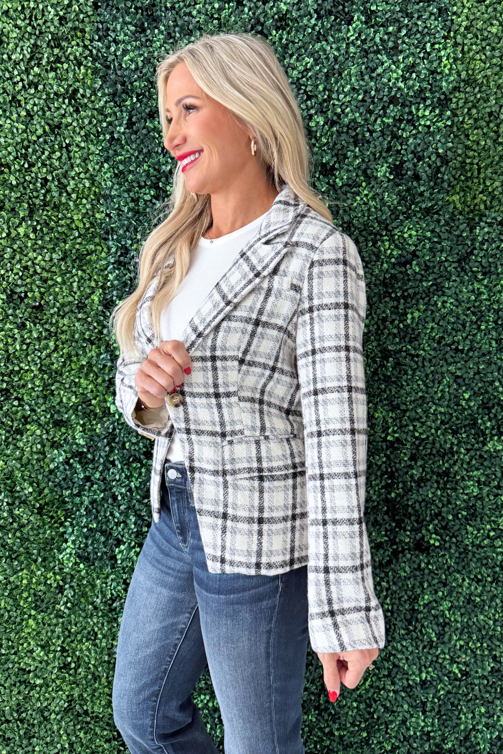 Single Breast Plaid Blazer