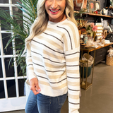 Crew Neck Long Sleeve Striped Soft Pullover