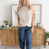 Sleeveless Crew Neck Twist Front Knit Top