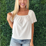 Butterfly Sleeve Lace Neck Edge Pointelle Knit Top