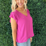V-Neck Ruffle Sleeve Top