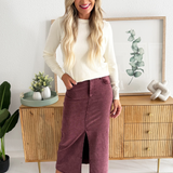 Elastic Waist Twill Maxi Skirt
