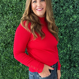 Long Sleeve Mock Neck Knit Top w/ Button Detail