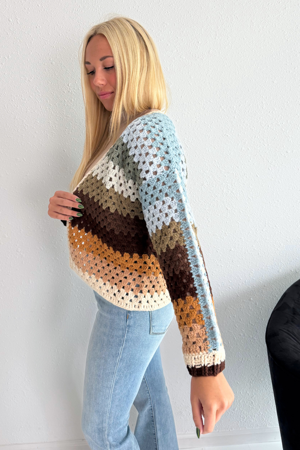 Color Block Open Knit Cardigan