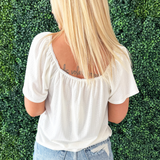 Butterfly Sleeve Lace Neck Edge Pointelle Knit Top