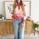 Stripe Collared V-Neck Sweater