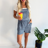 Acid Washed Frayed Adjustable Romper