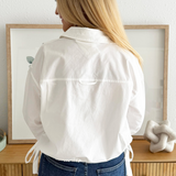 Side Drawstring Detail Crop Cotton Shirt