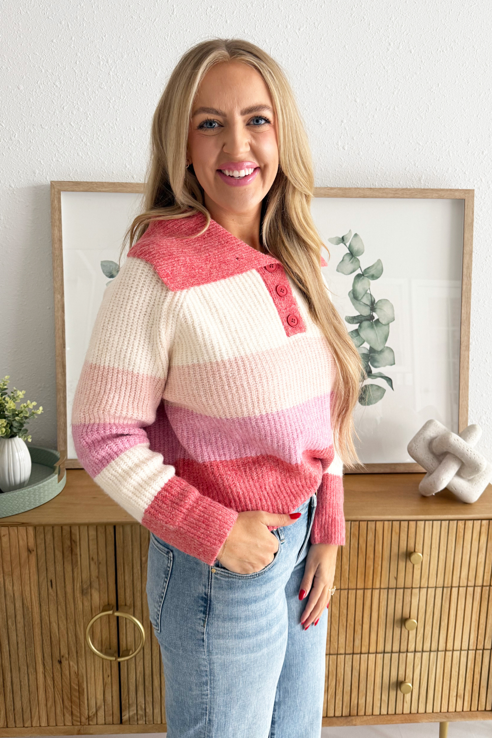 Stripe Collared V-Neck Sweater