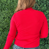 Long Sleeve Mock Neck Knit Top w/ Button Detail