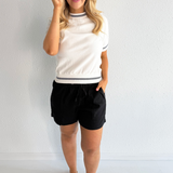 Stitch Stripe Detailed Short Sleeve Top