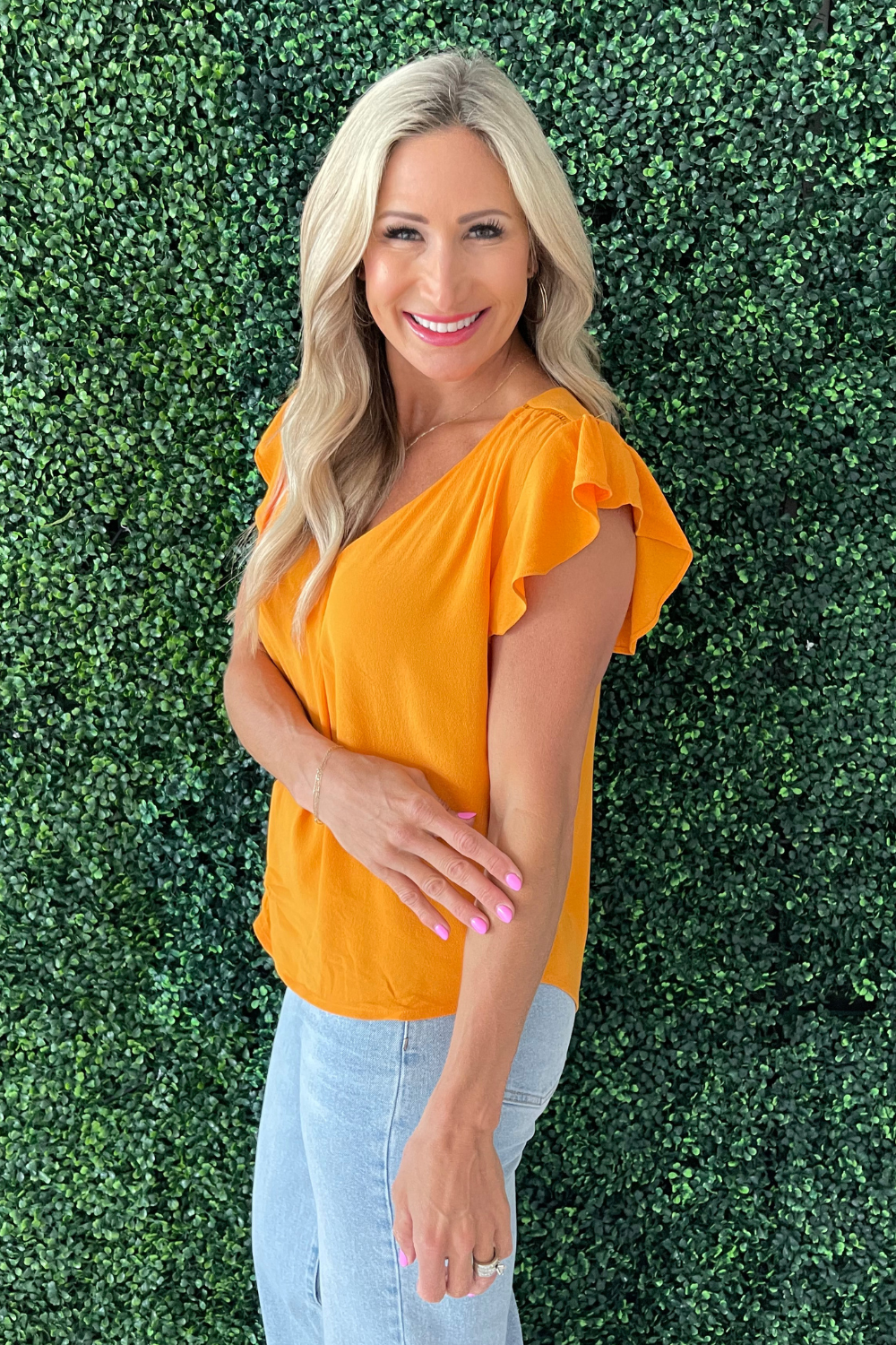 V-Neck Ruffle Sleeve Top
