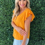 V-Neck Ruffle Sleeve Top