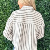 Stripe Button Down Front Pocket Blouse