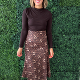 Leopard Silky Block Detailed Midi Skirt