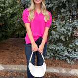 Solid Puffed Short Sleeve Top