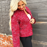 Collarless Jacket w/ Frayed Edges