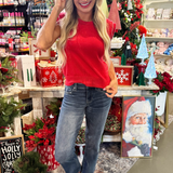 Pearl Trim Sleeveless Knit Sweater Top