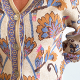 Floral Pattern Jacquard Knit V Neck Button Closure Cardigan