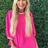 Contrast Trim 3/4 Boyfriend Tee