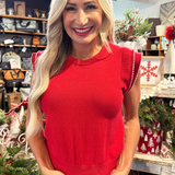 Pearl Trim Sleeveless Knit Sweater Top