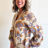 Floral Pattern Jacquard Knit V Neck Button Closure Cardigan