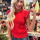 Pearl Trim Sleeveless Knit Sweater Top