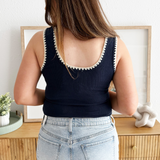 Edge Embroidery Sleeveless Bodysuit