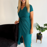 Short Sleeve Midi Dress with Front Slit