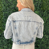 Washed Denim Shacket with Welt Pockets