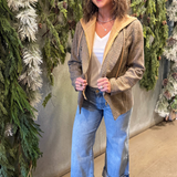 Hooded Herringbone Pattern Double Breasted Blazer