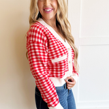 Checkered Pattern Knit Cardigan